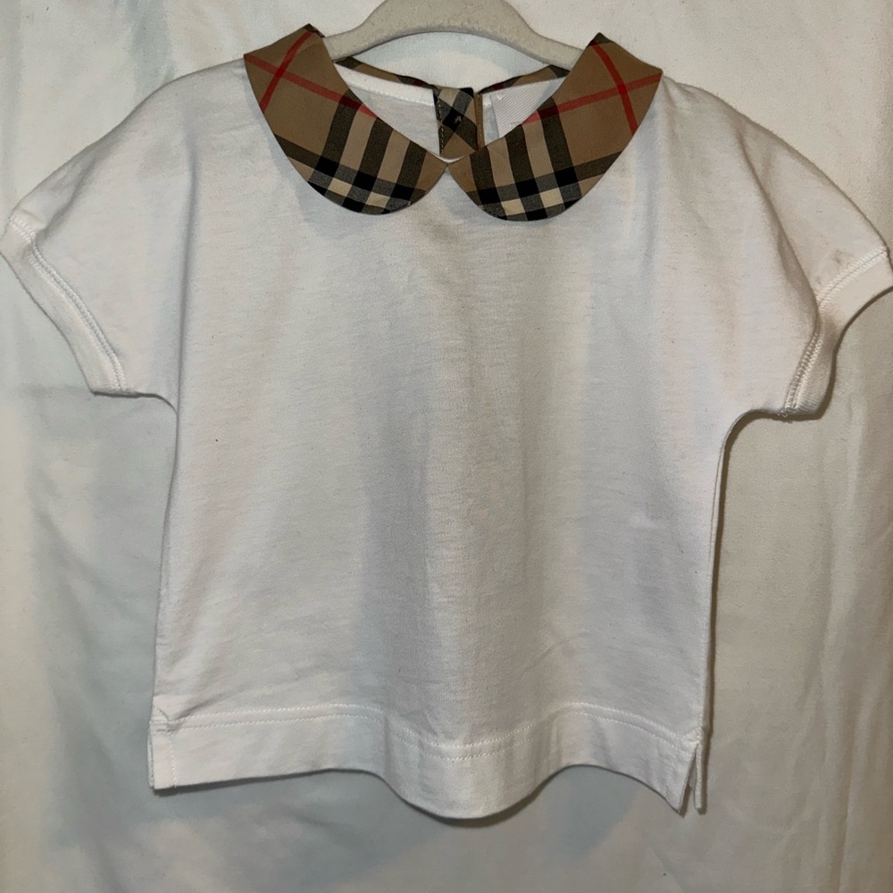 Kids White Burberry Shirt with Classic Plaid Collar